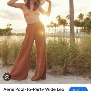 Aerie Women's Wide Leg  pool to party pants green S beach